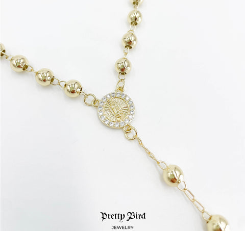 23.5" Rosary Bead Crystal Trim Necklace