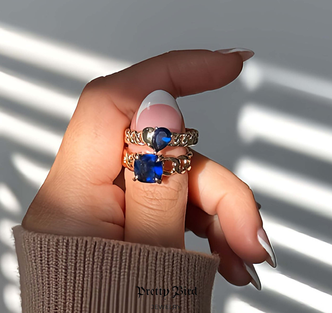 Blue Crystal Cushion Cut Stacking Ring
