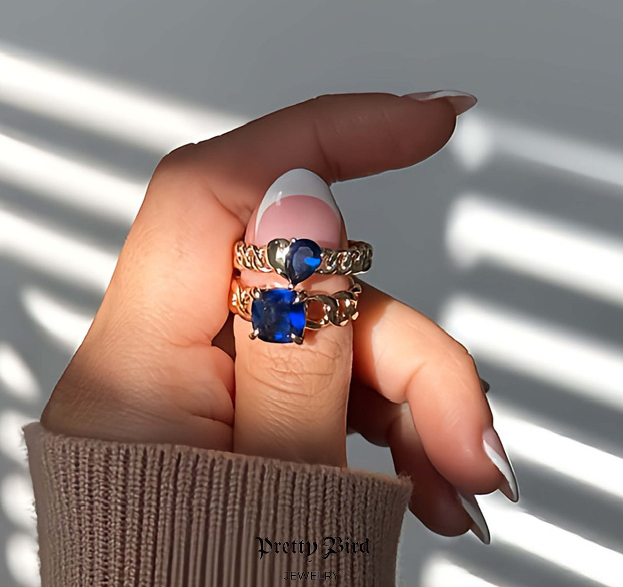 Blue Crystal Heart Stacking Ring