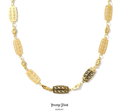 Greek Key Cut Out Chain Necklace